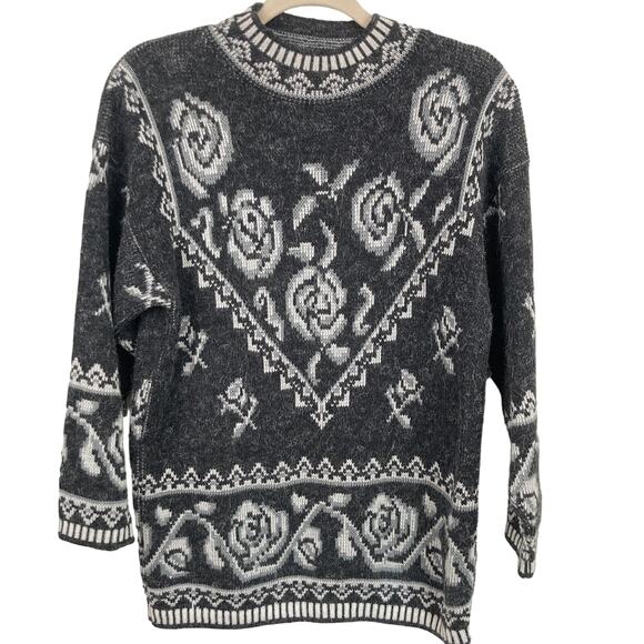 Vintage Womens S Gray Floral Angora Blend Long Sweater Whimsigoth Fairy Grunge - Picture 1 of 13